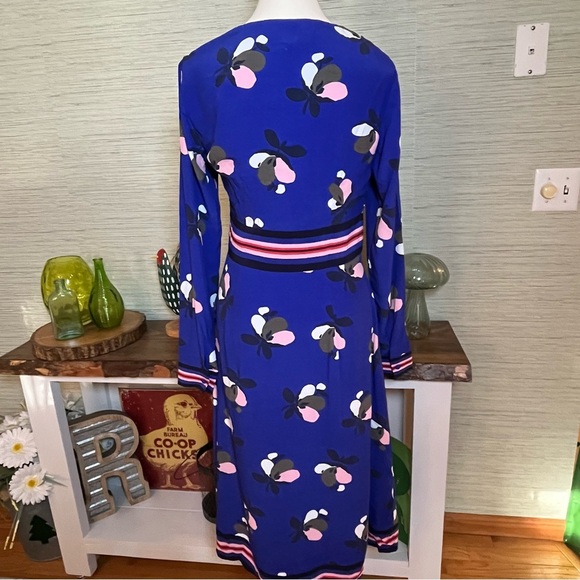 Boden Daisy Dress Long Sleeve Blue Floral Pink Size 4L Long Tall Fit & Flare - Picture 4 of 8